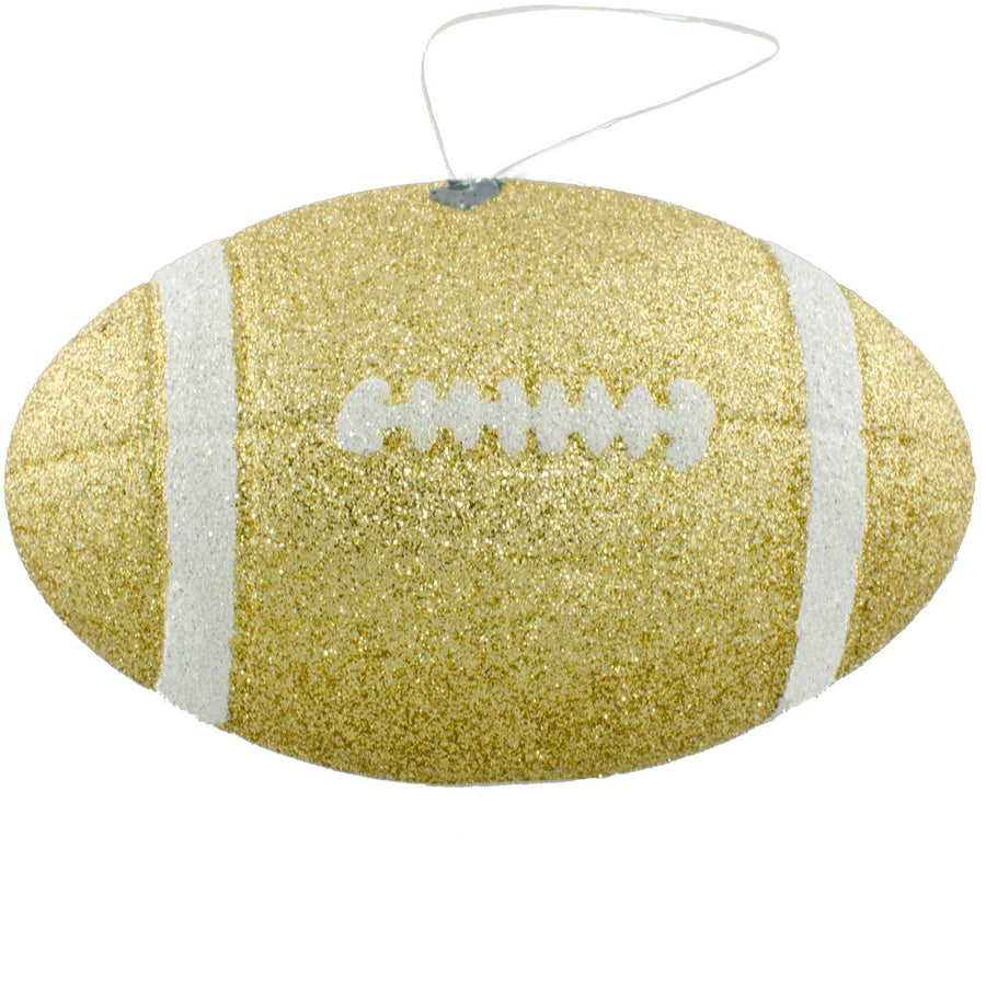 4.5" Metallic Glitter Football Ornament: Gold & White
