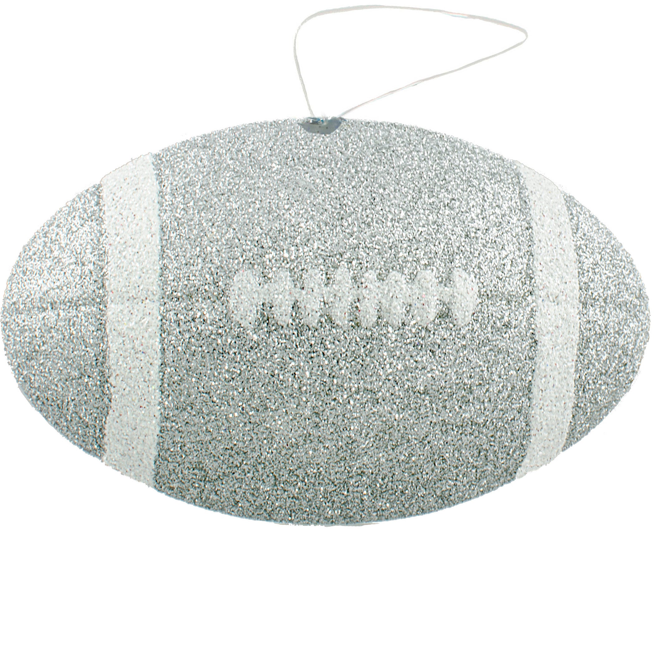 4.5" Metallic Glitter Football Ornament: Silver & White