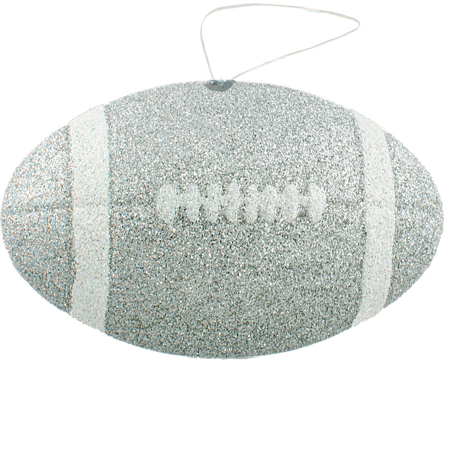 4.5" Metallic Glitter Football Ornament: Silver & White