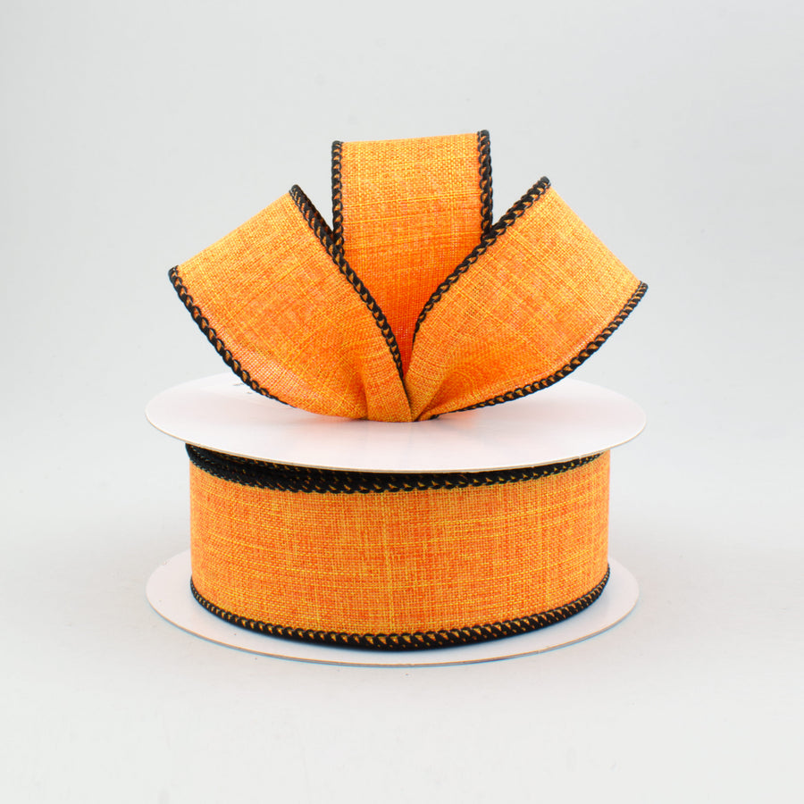 1.5" Stitched Edge Ribbon: Orange & Black (10 Yards)