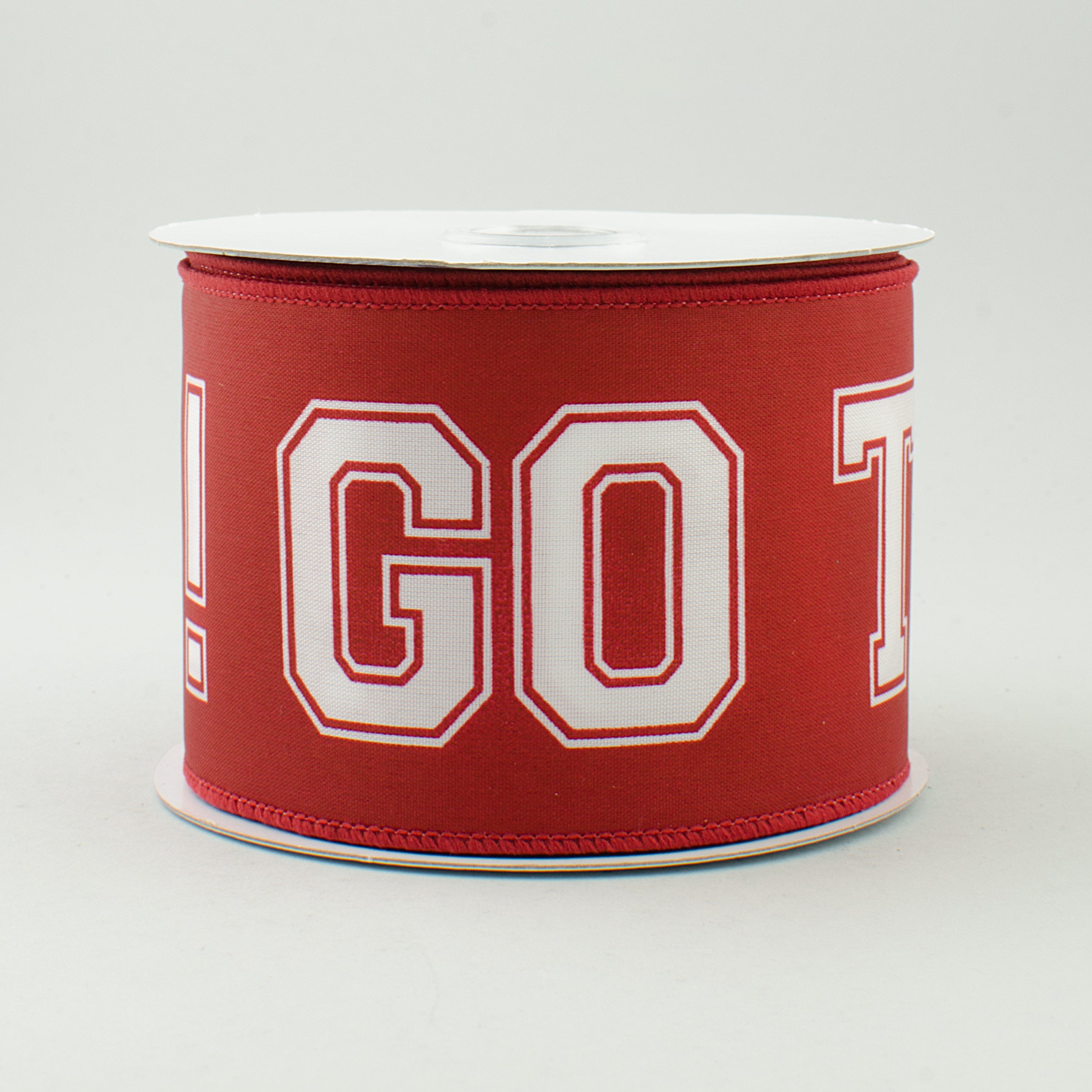 2.5" Go Team Ribbon: White & Crimson Red (10 Yards)