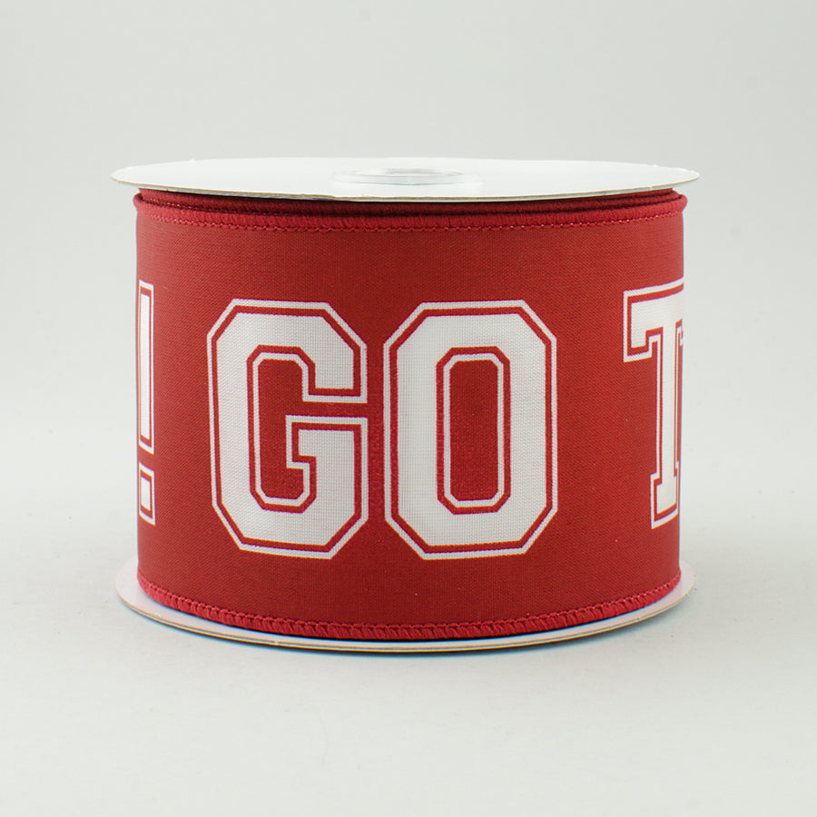 2.5" Go Team Ribbon: White & Crimson Red (10 Yards)