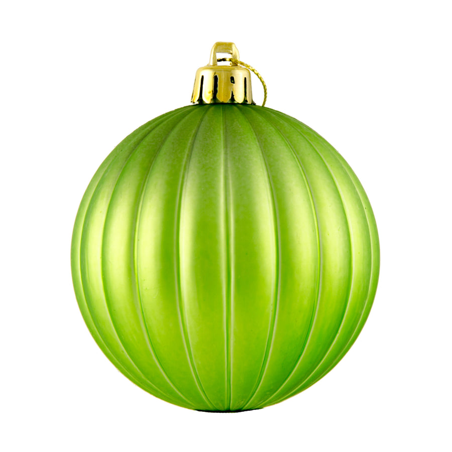 80MM Round Vertical Stripe Metallic Ball Ornament: Matte Lime Green