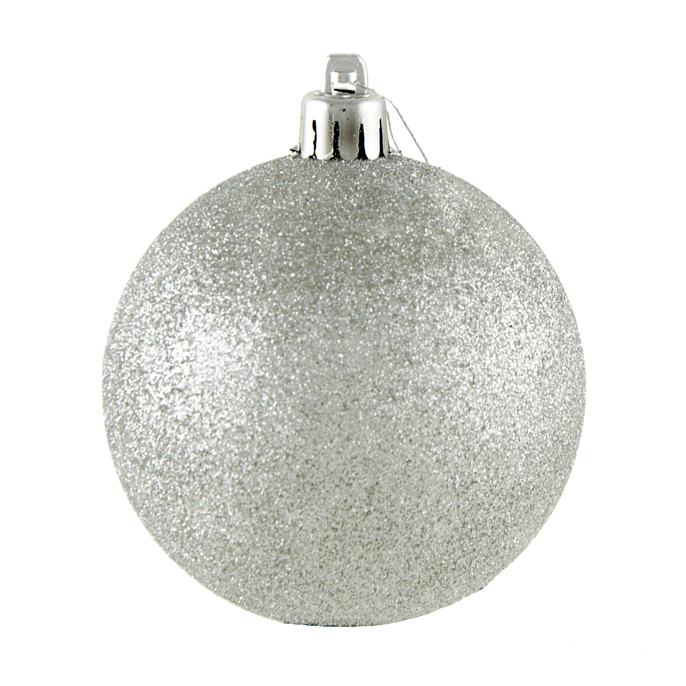 80MM Round Glitter Ball Ornament: Metallic Silver