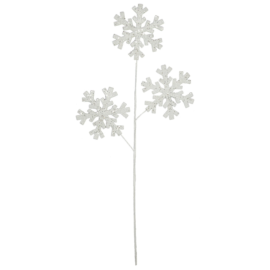 30" White Glitter Snowflake Spray: White