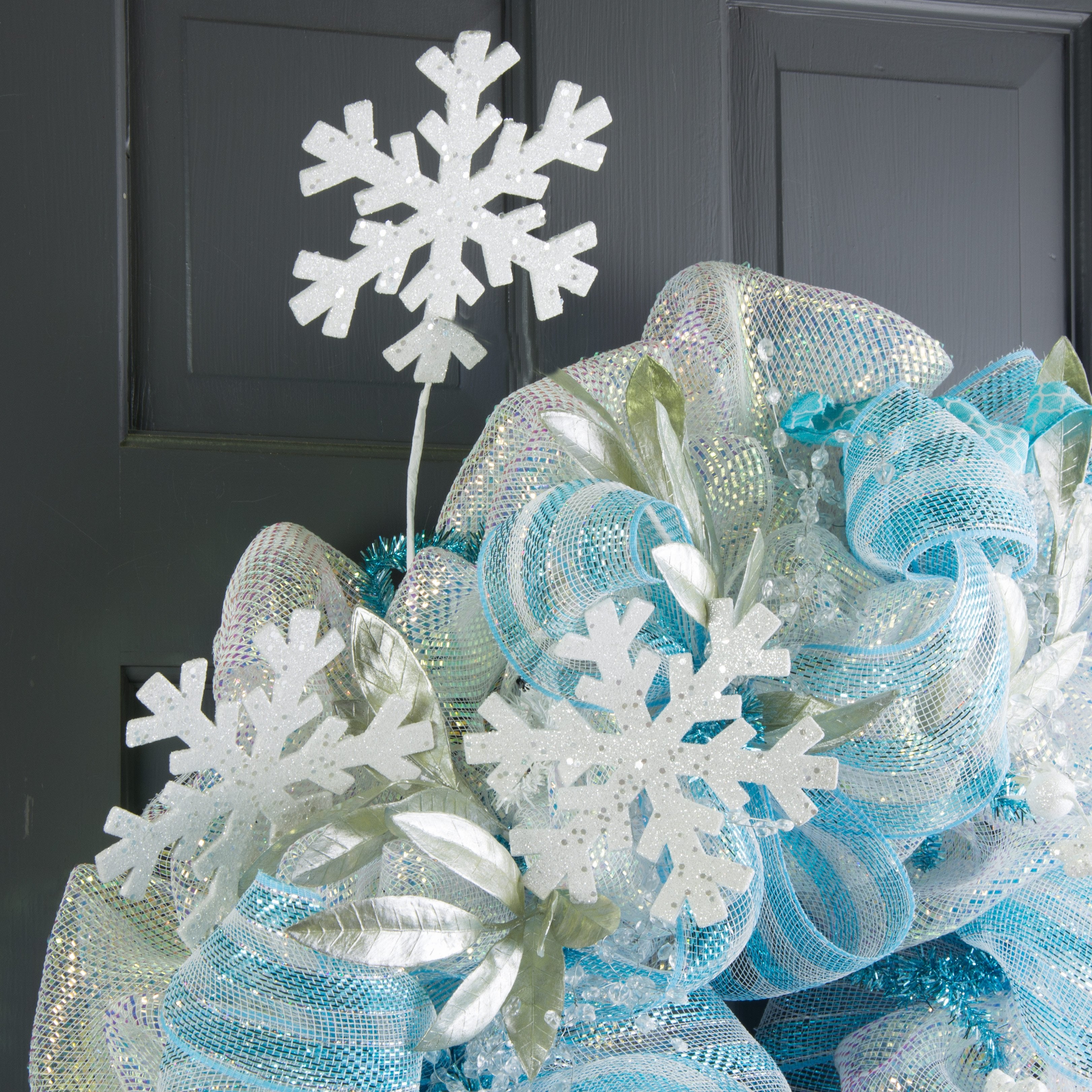 30" White Glitter Snowflake Spray: White