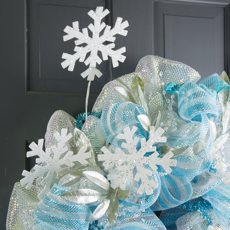30" White Glitter Snowflake Spray: White