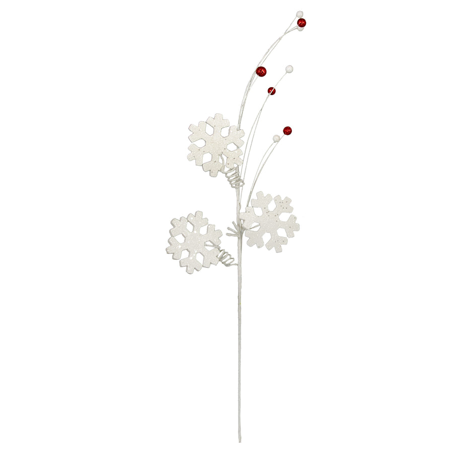 33" Snowflake Berry Spray: White & Red