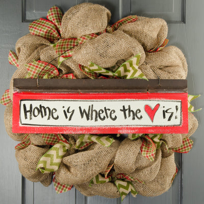 Reclaimed Tin Sign: Home Is Where The Heart (7" X 20")