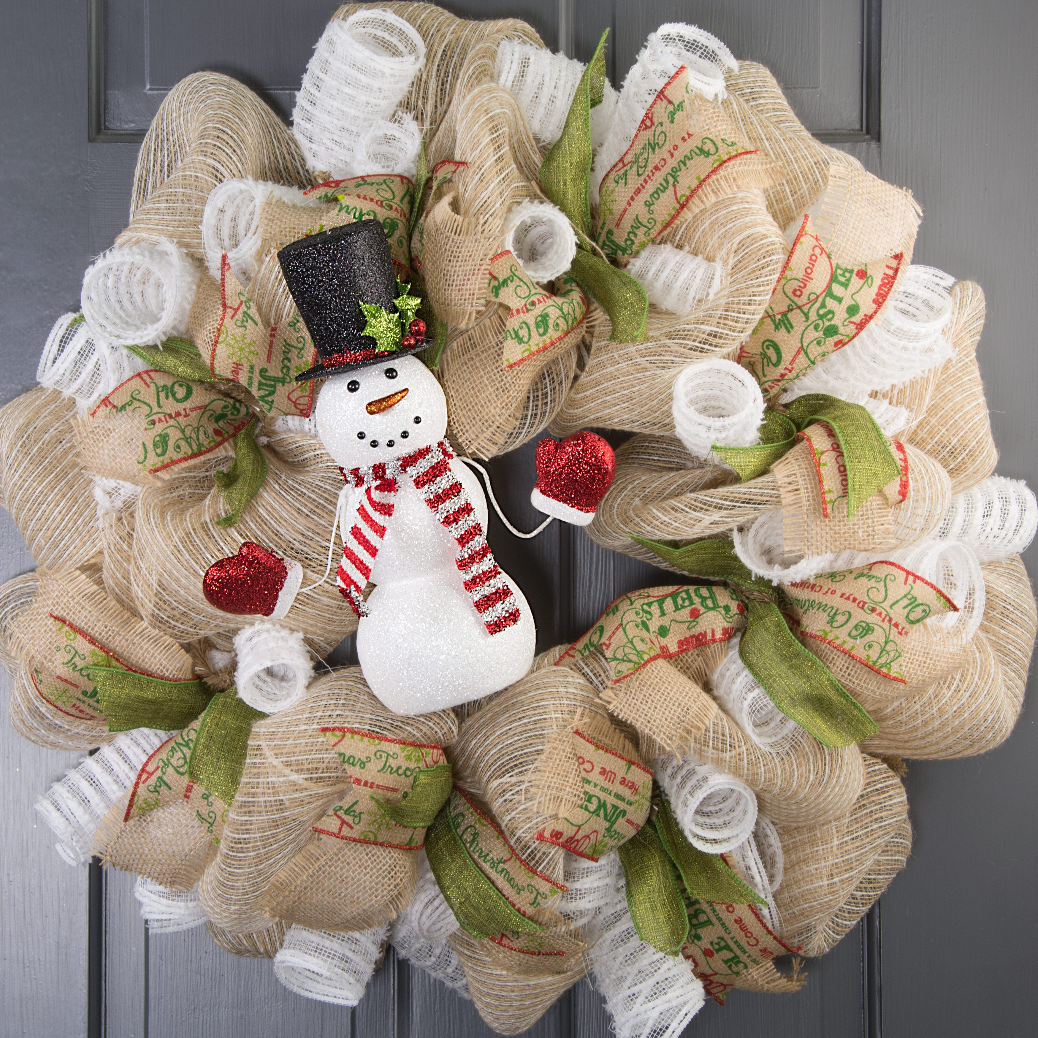 11" Glitter Waving Snowman Decoration: White, Black, Red