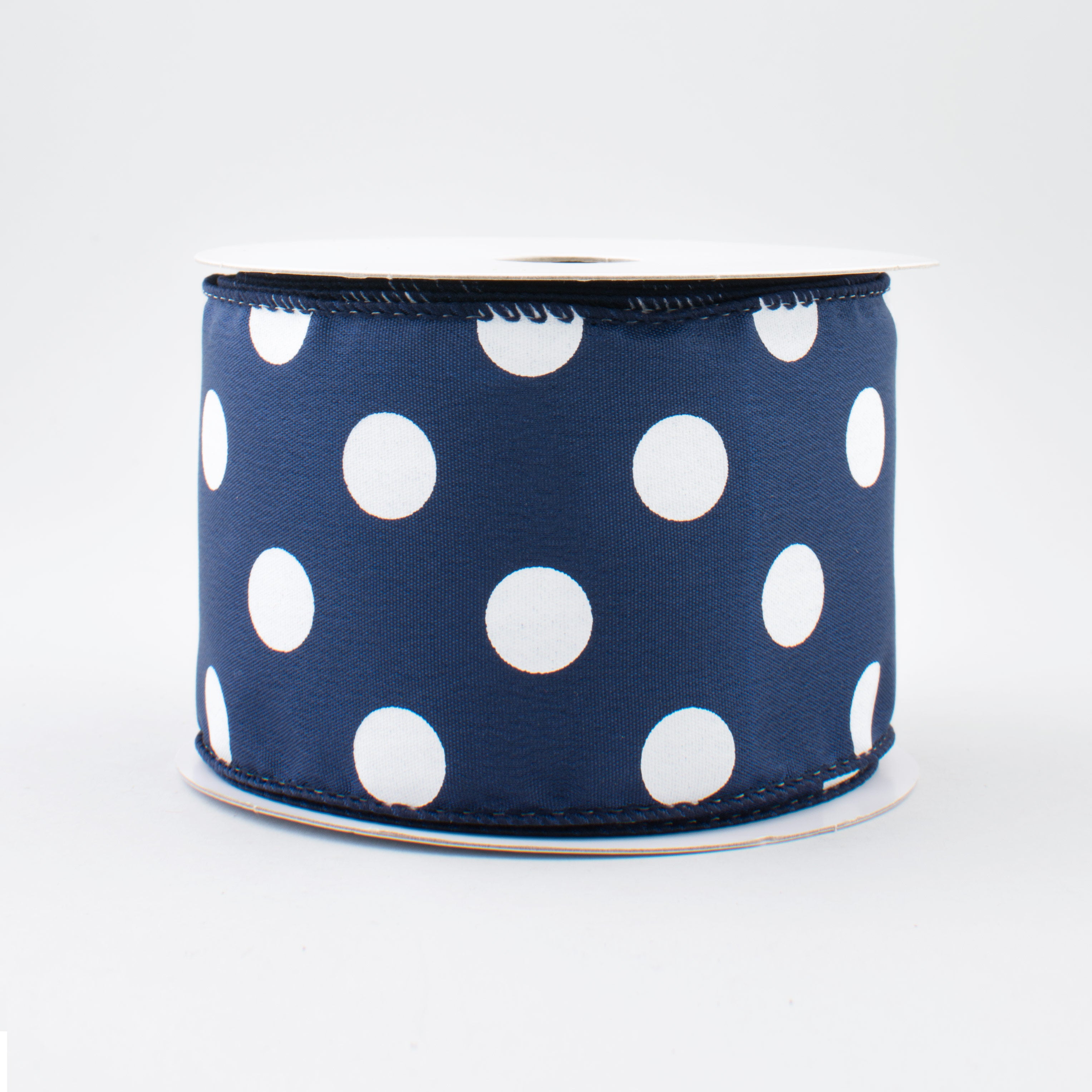 2.5" Satin Polka Dot Ribbon: Navy with White (10 Yards)