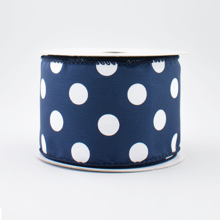 2.5" Satin Polka Dot Ribbon: Navy with White (10 Yards)