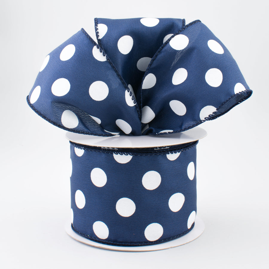 2.5" Satin Polka Dot Ribbon: Navy with White (10 Yards)