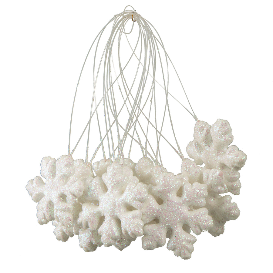 3" White Glitter Snowflakes (Set of 12): Iridescent White