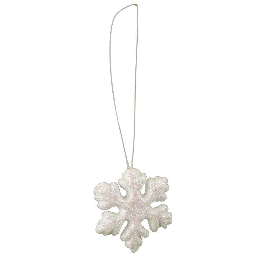 3" White Glitter Snowflakes (Set of 12): Iridescent White