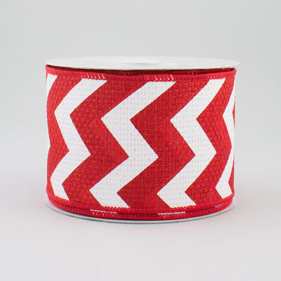2.5" Faux Burlap Chevron Ribbon: Red & White (10 Yards)