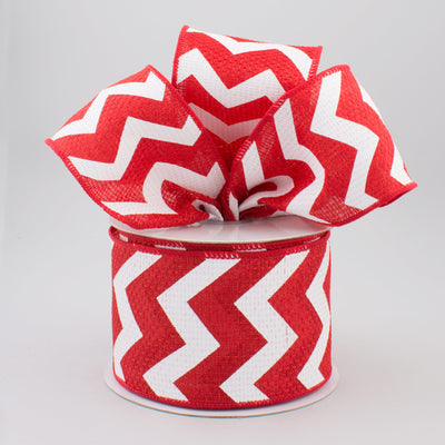 2.5" Faux Burlap Chevron Ribbon: Red & White (10 Yards)