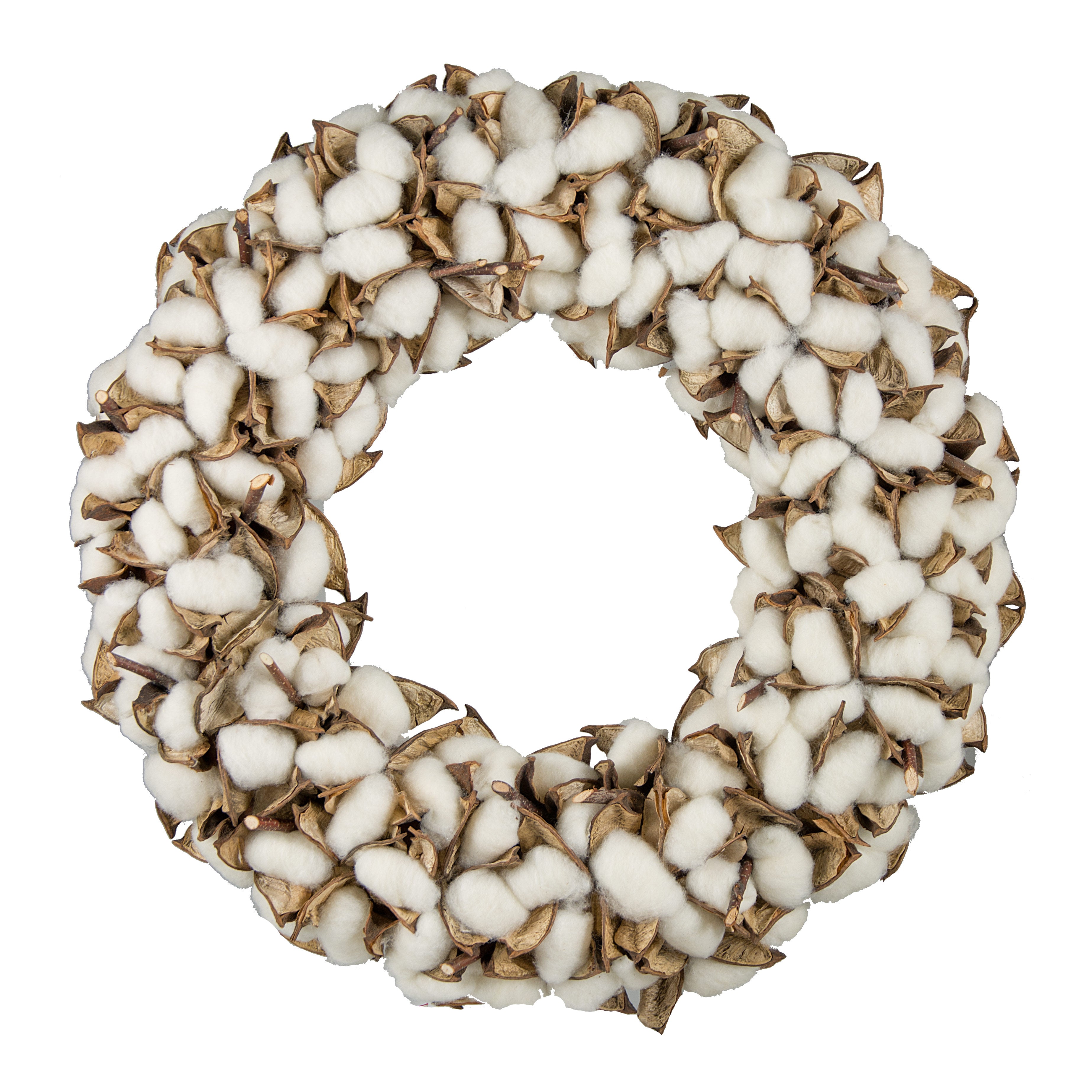 16" Cotton Boll & Petal Wreath