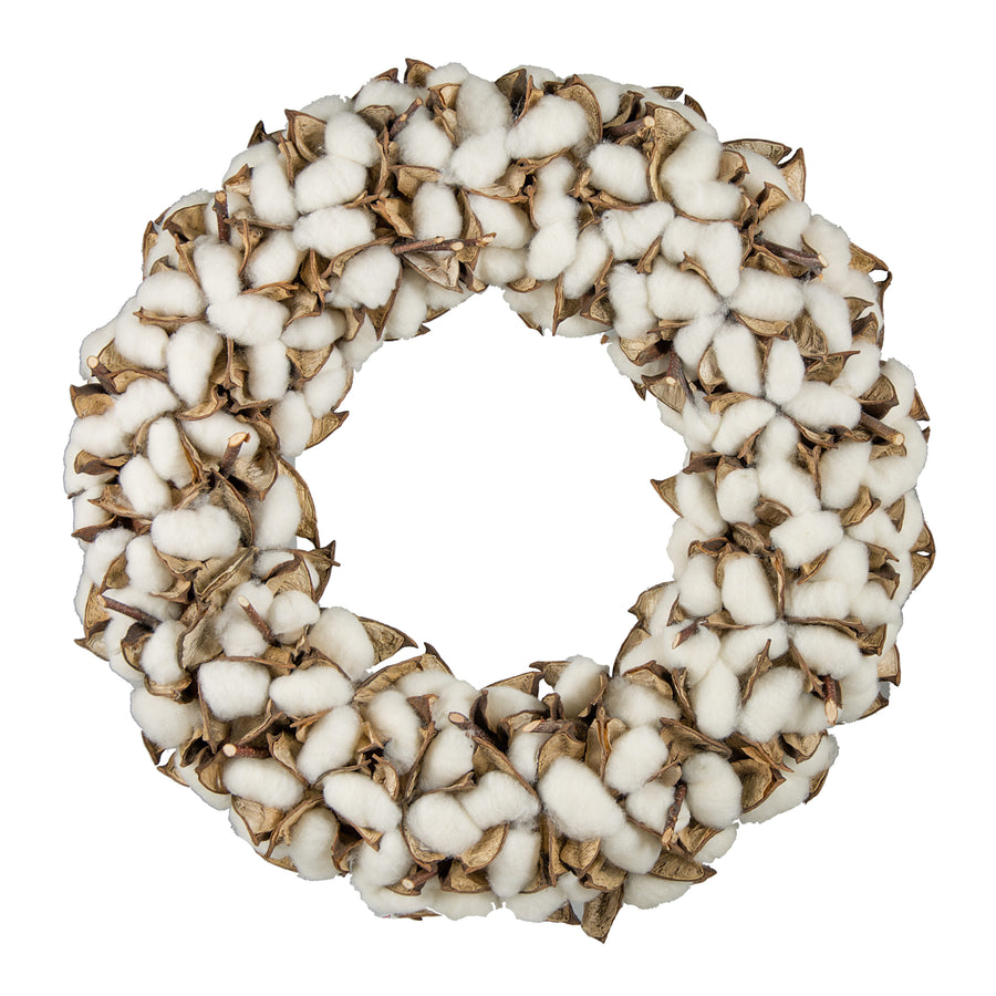 16" Cotton Boll & Petal Wreath
