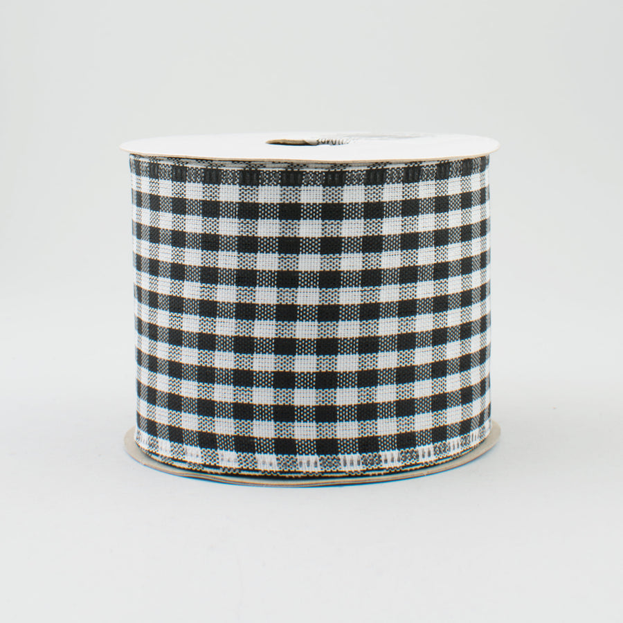 2.5" Gingham Check Wired Ribbon: Black & White (10 Yards)