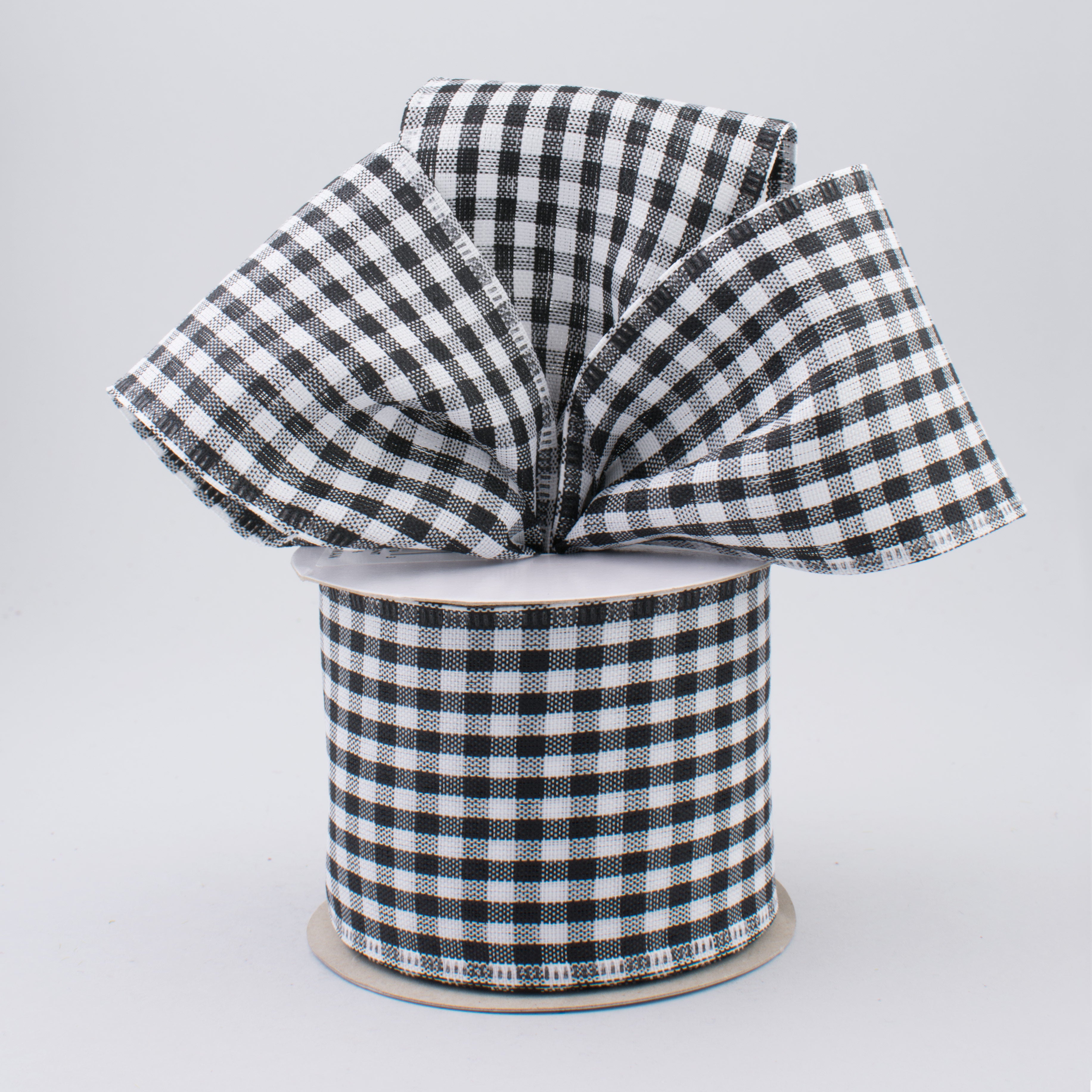 2.5" Gingham Check Wired Ribbon: Black & White (10 Yards)