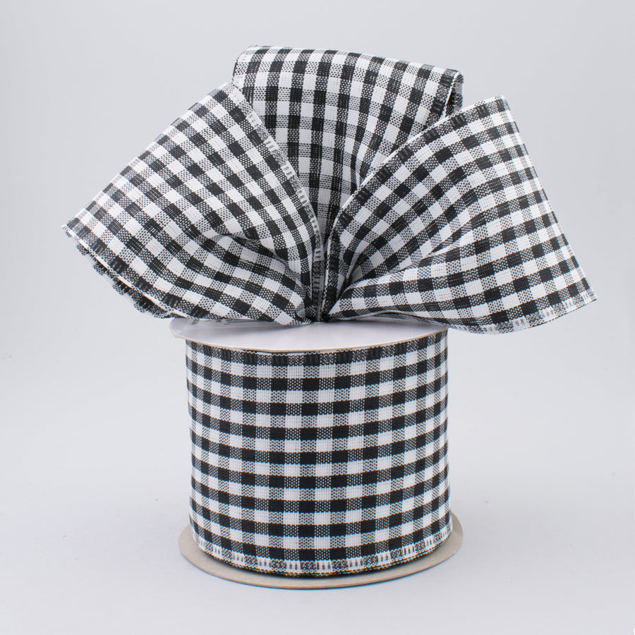 2.5" Gingham Check Wired Ribbon: Black & White (10 Yards)