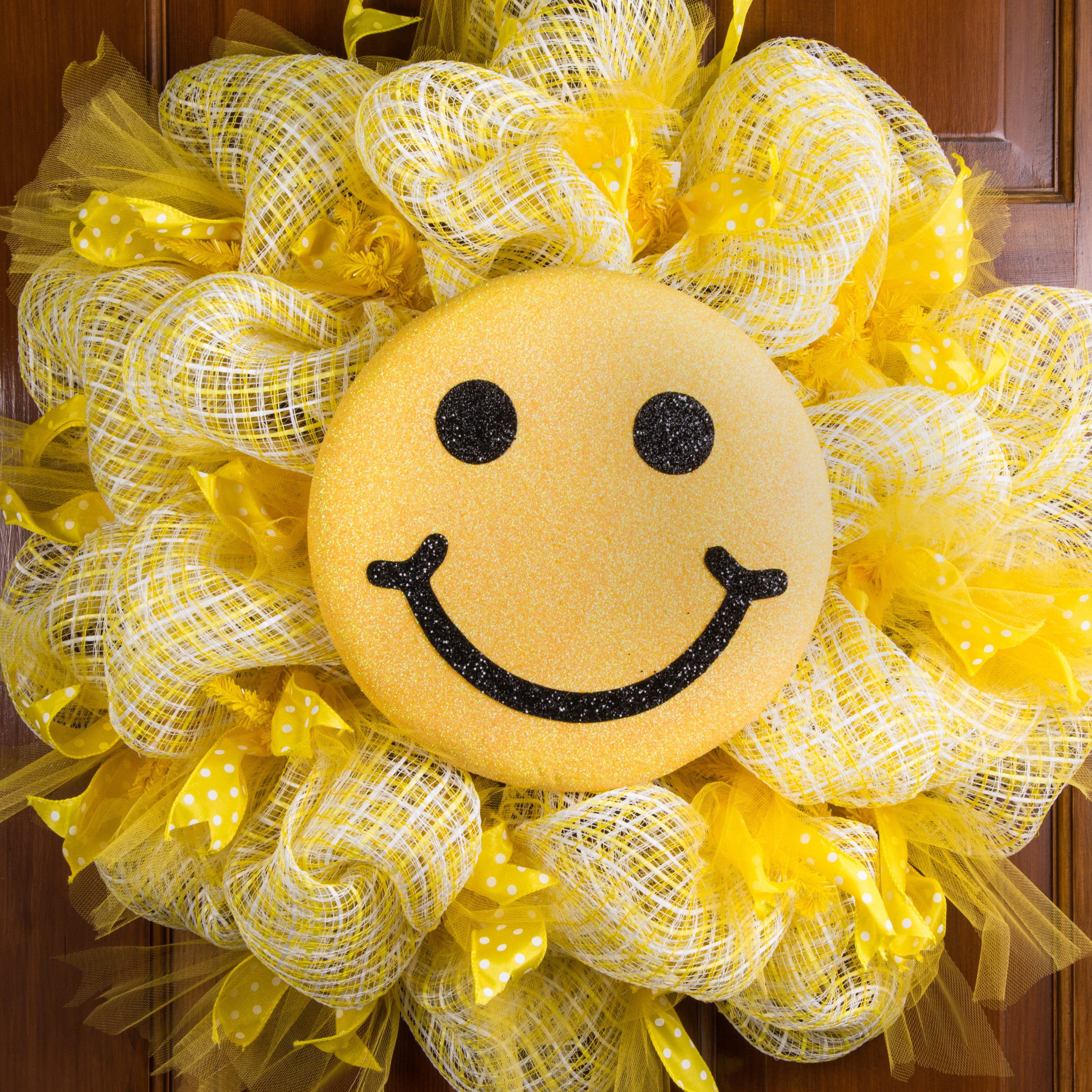 10" Yellow Smiley Face Decoration: Yellow & Black
