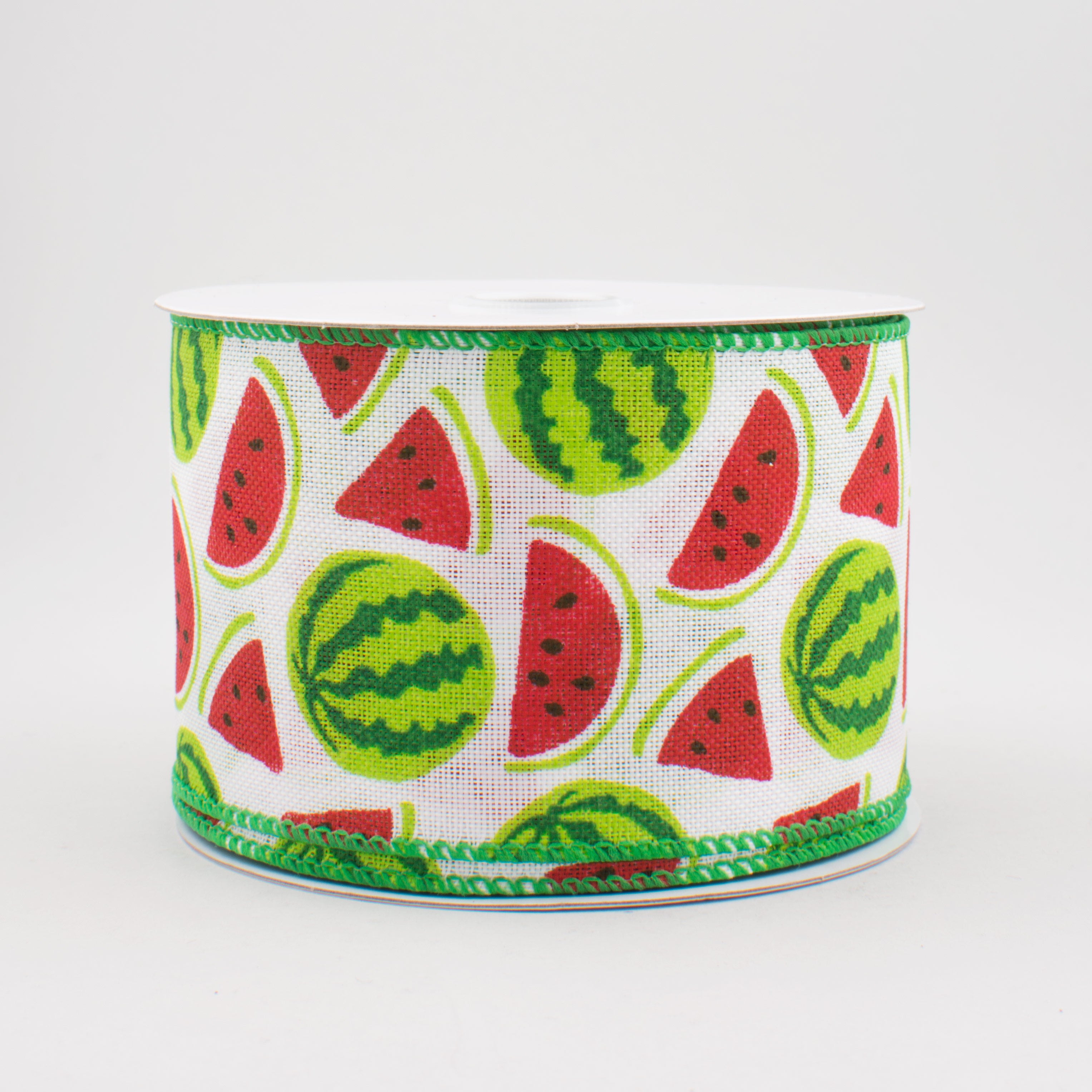2.5" Watermelon Slices Royal Canvas Ribbon: White, Red, Green (10 Yards)