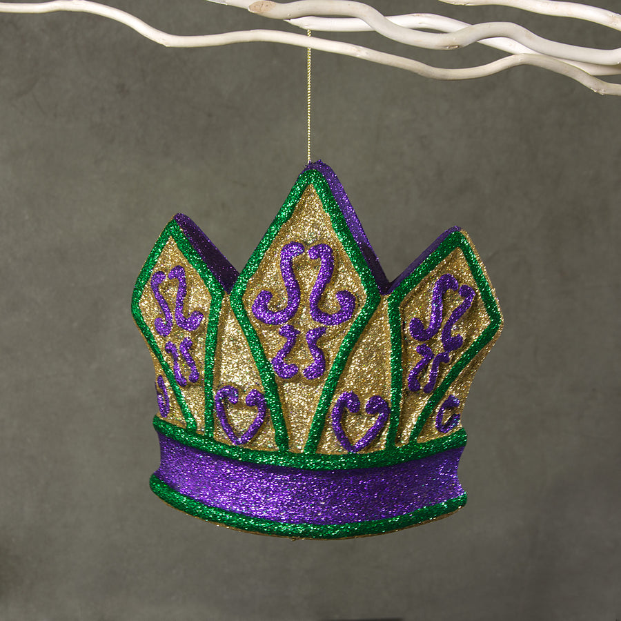 9.25" Metallic Glitter Mardi Gras Crown Foam Ornament