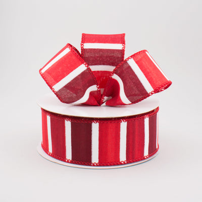 1.5" Watercolor Wide Stripe Ribbon: Red & White (10 Yards)