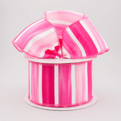 2.5" Watercolor Wide Stripe Ribbon: Pink & White (10 Yards)