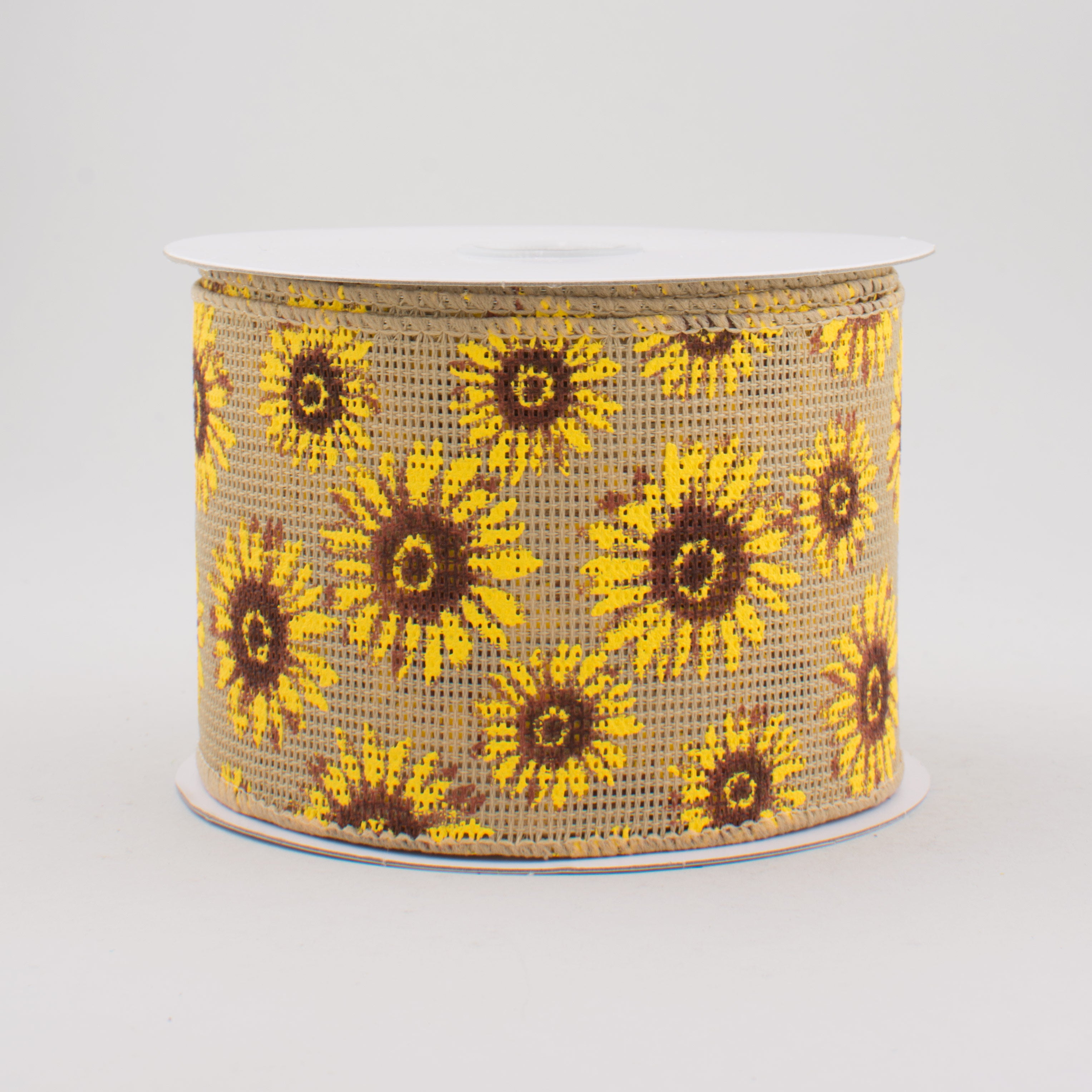 2.5" Natural Faux Burlap Sunflower Ribbon (10 Yards)