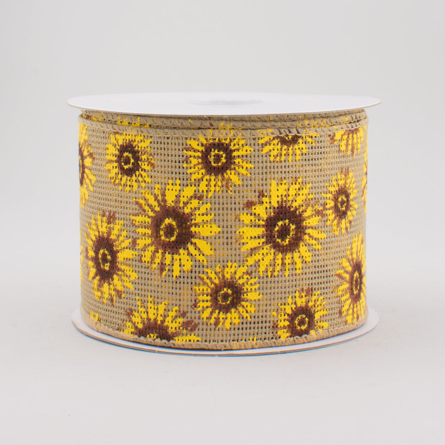 2.5" Natural Faux Burlap Sunflower Ribbon (10 Yards)