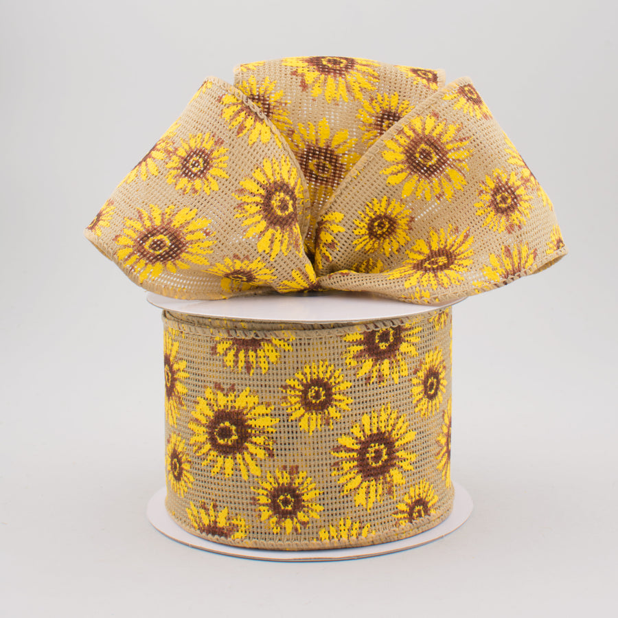 2.5" Natural Faux Burlap Sunflower Ribbon (10 Yards)