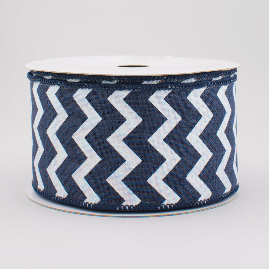 2.5" Canvas Chevron Ribbon: Navy Blue & White (10 Yards)