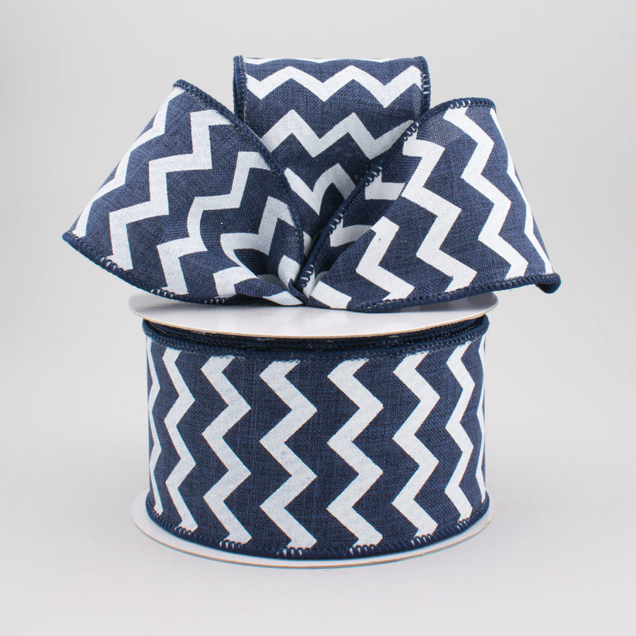 2.5" Canvas Chevron Ribbon: Navy Blue & White (10 Yards)