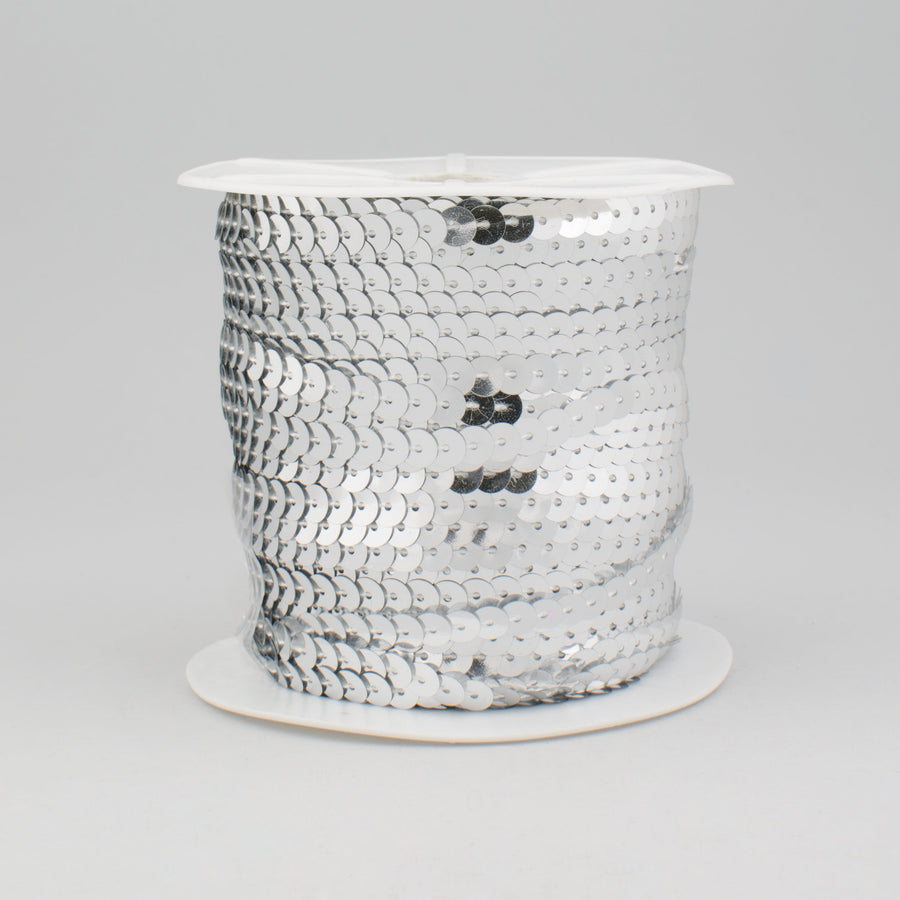 0.25" Sequin Trim: Metallic Silver (100 Yards)