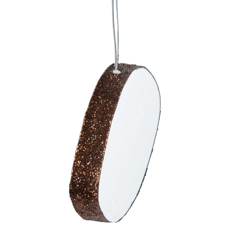 5" Metallic Glitter Football Ornament: Brown & White