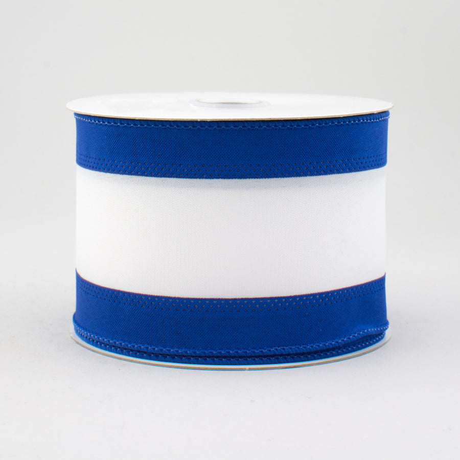 2.5" Satin Team Stripe Ribbon: Royal & White (10 Yards)