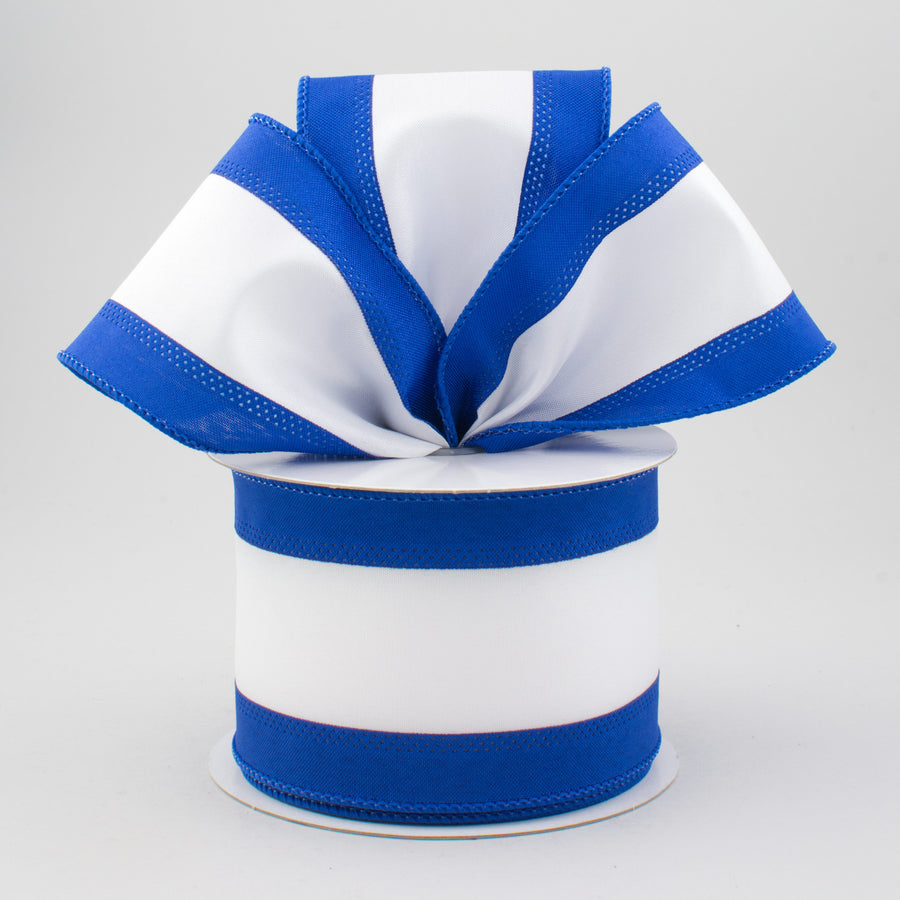 2.5" Satin Team Stripe Ribbon: Royal & White (10 Yards)