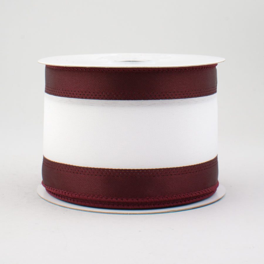 2.5" Satin Team Stripe Ribbon: Maroon & White (10 Yards)