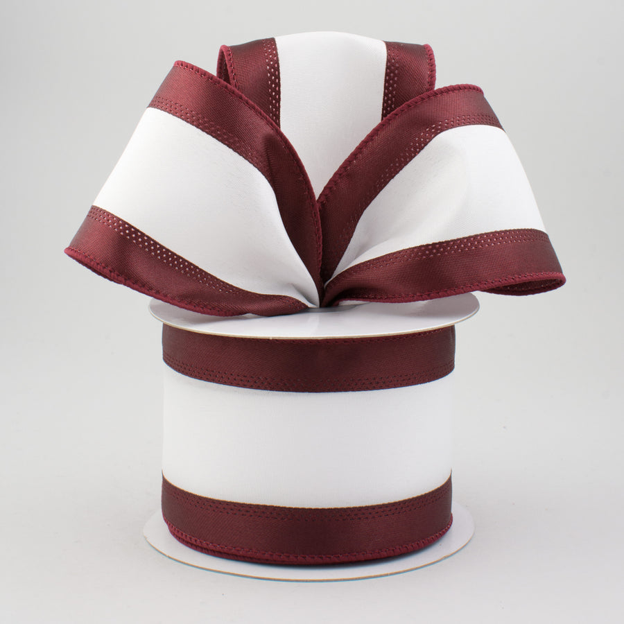 2.5" Satin Team Stripe Ribbon: Maroon & White (10 Yards)