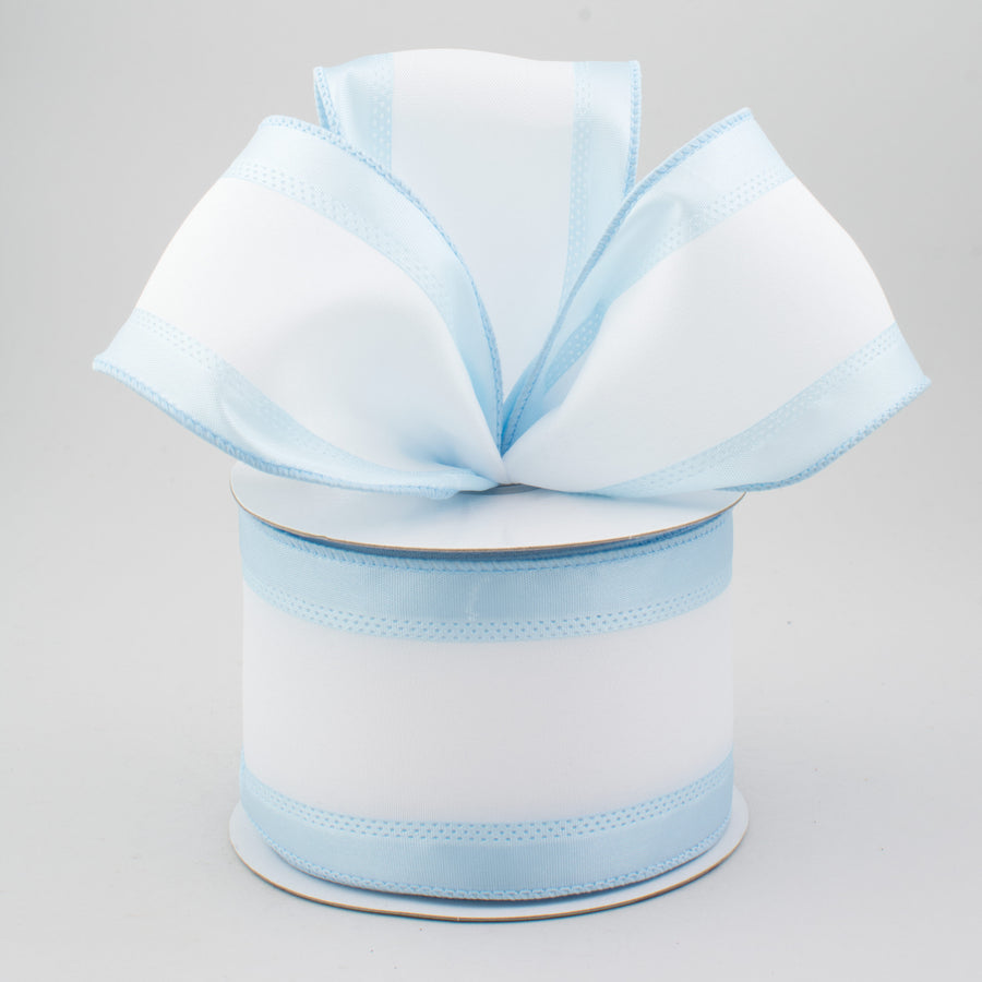 2.5" Satin Team Stripe Ribbon: Pale Blue & White (10 Yards)