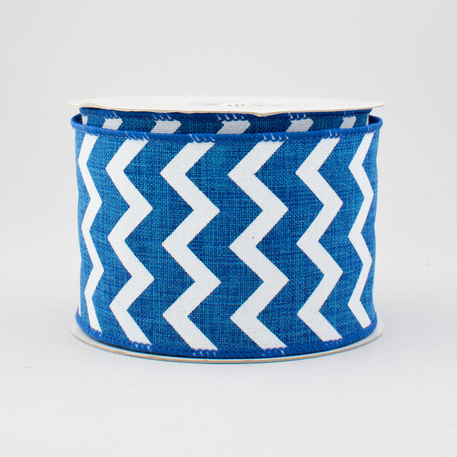 2.5" Canvas Chevron Ribbon: Royal Blue & White (10 Yards)