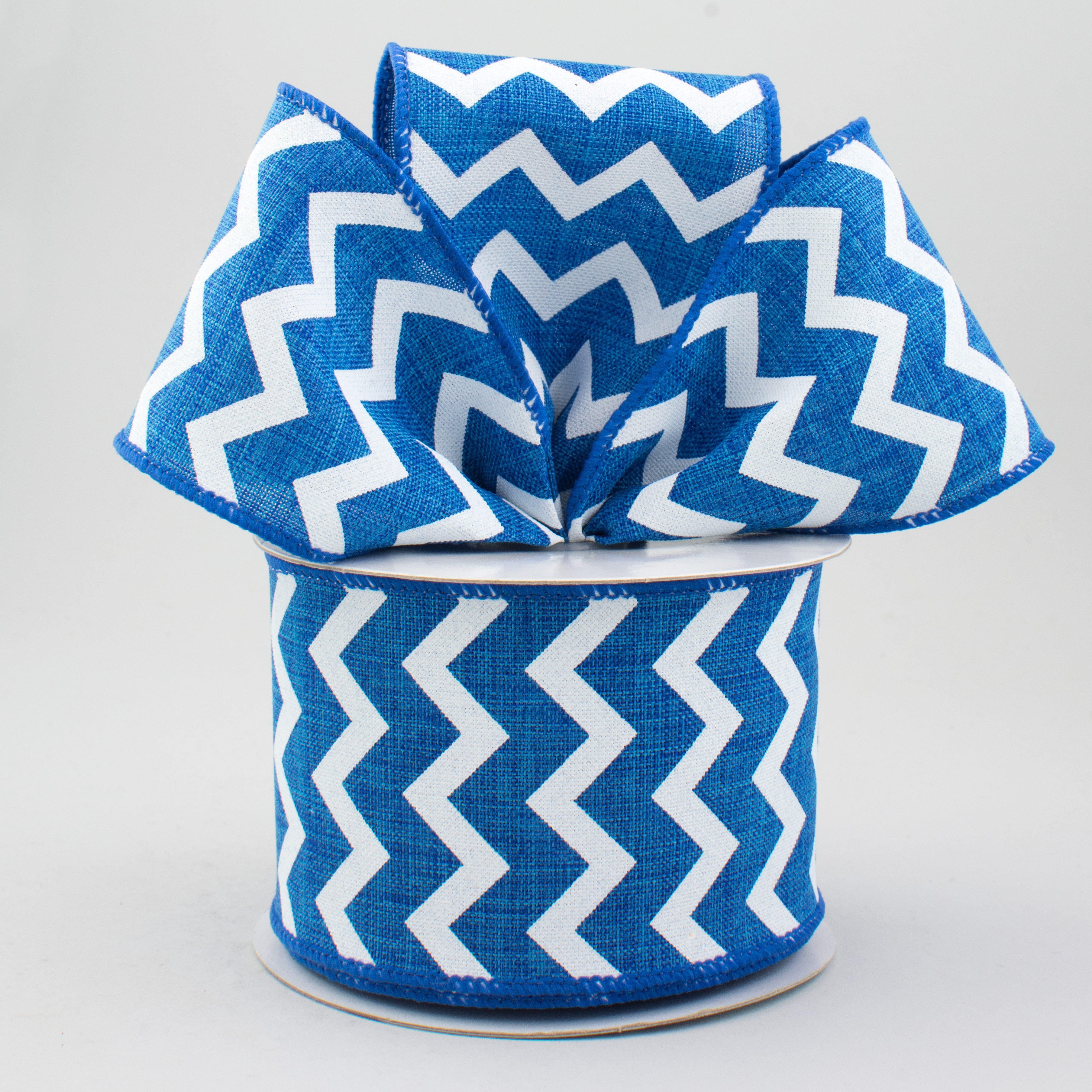 2.5" Canvas Chevron Ribbon: Royal Blue & White (10 Yards)