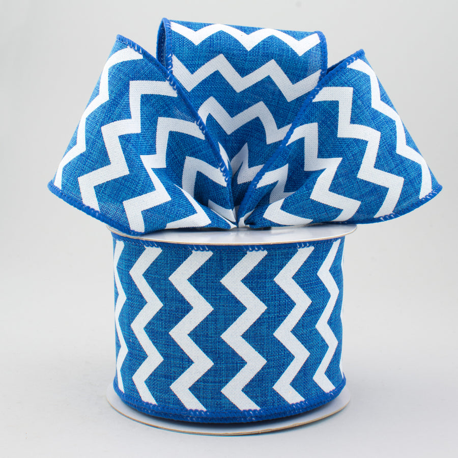 2.5" Canvas Chevron Ribbon: Royal Blue & White (10 Yards)