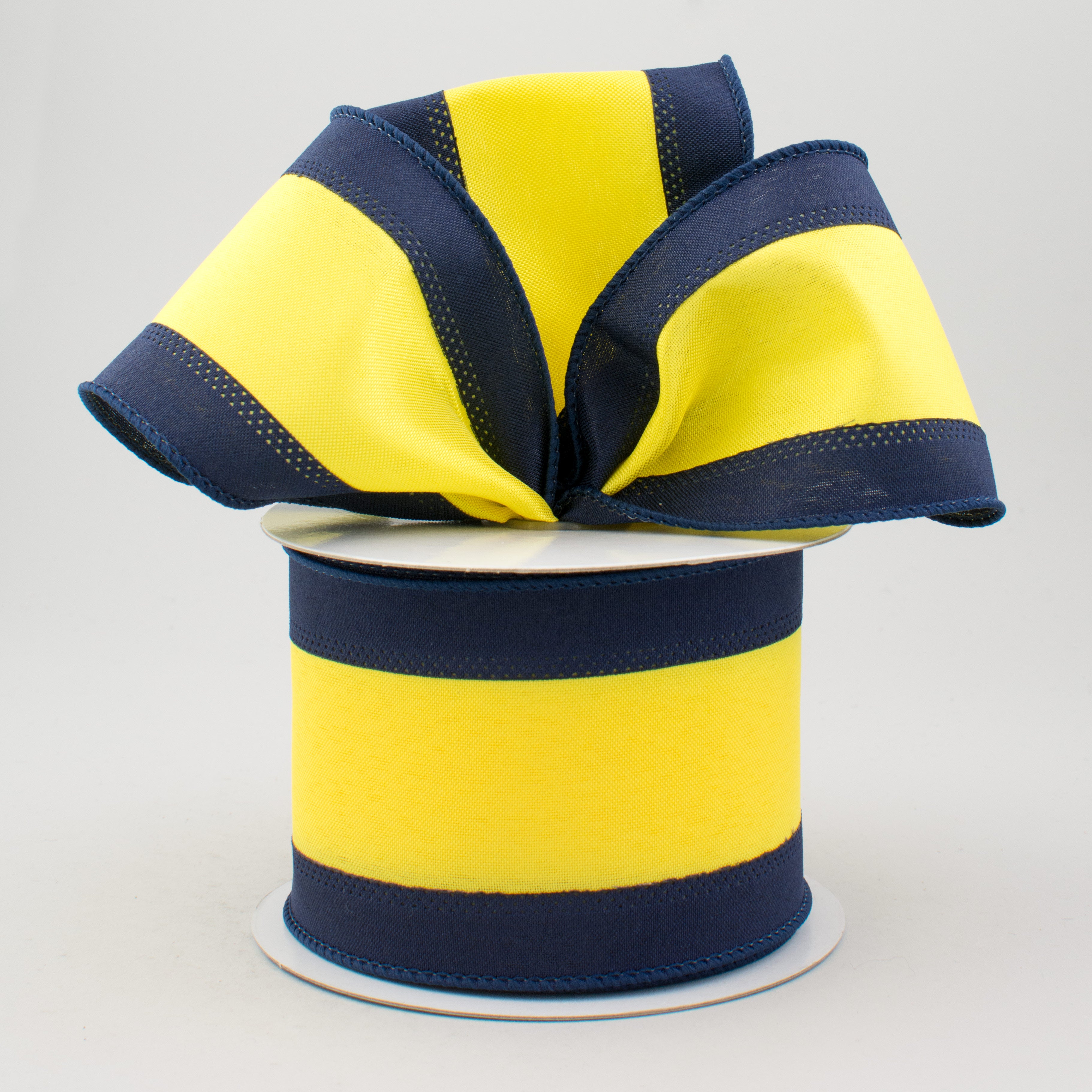 2.5" Satin Team Stripe Ribbon: Navy & Yellow (10 Yards)