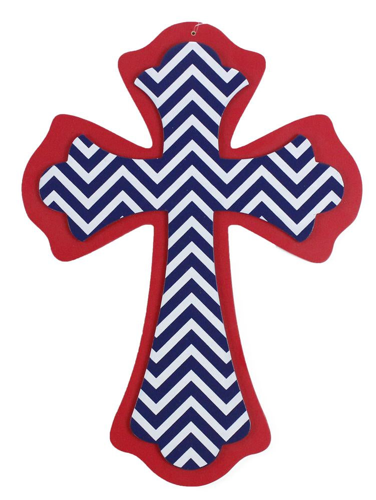 14.5" Scalloped Cross: RWB Chevron