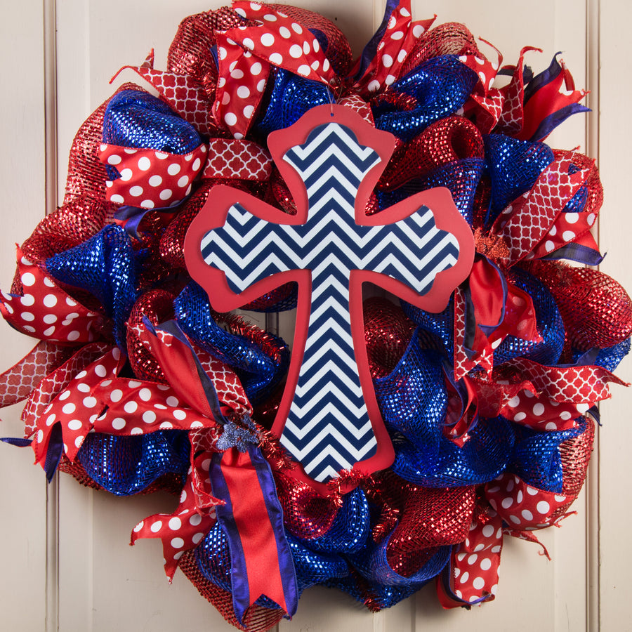 14.5" Scalloped Cross: RWB Chevron