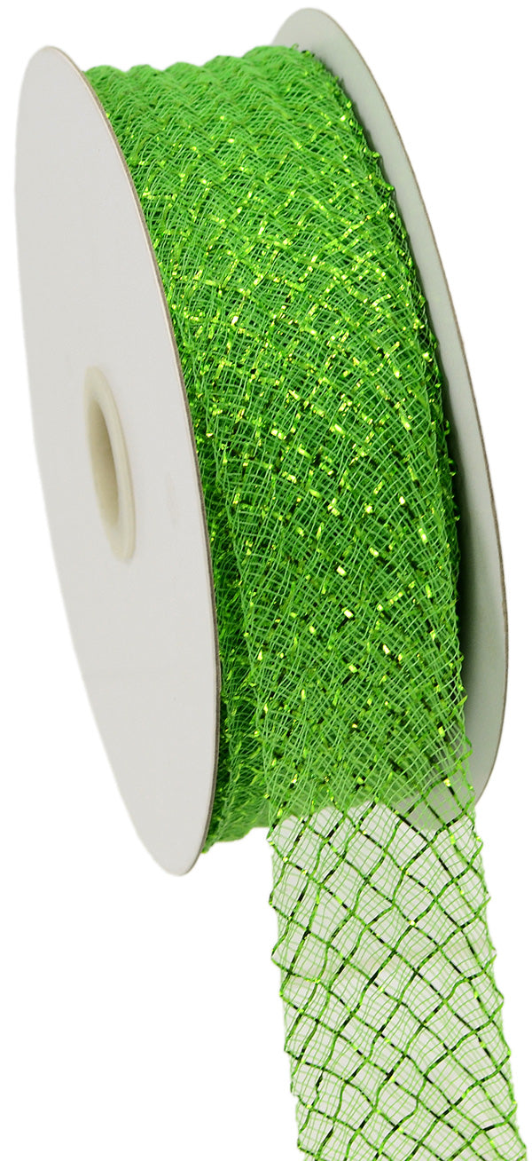 1.5" Deco Flex Mesh Ribbon: Metallic Lime Green (30 Yards)